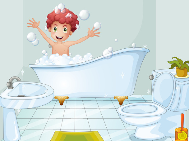 een schattige jongen nemen van een bad - Vector, afbeelding