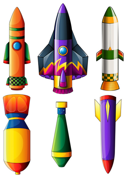 Un grupo de cohetes de colores
 - Vector, imagen