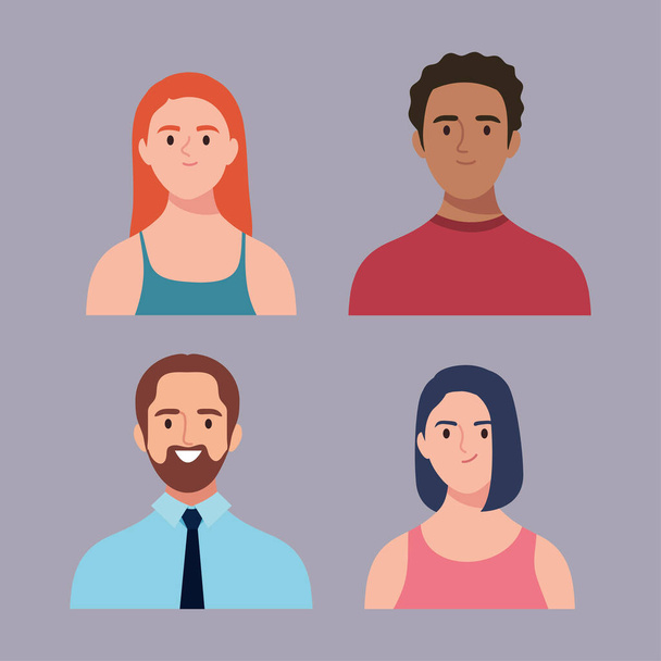 δέσμη χαρακτήρων avatars τεσσάρων ατόμων - Διάνυσμα, εικόνα
