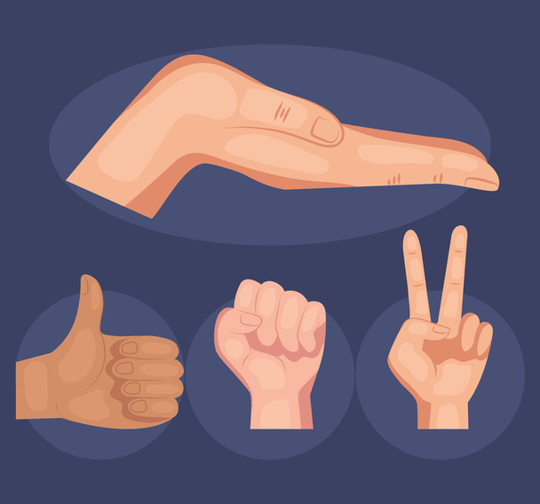 quatro mãos inter-raciais humanos sinais definir ícones - Vetor, Imagem