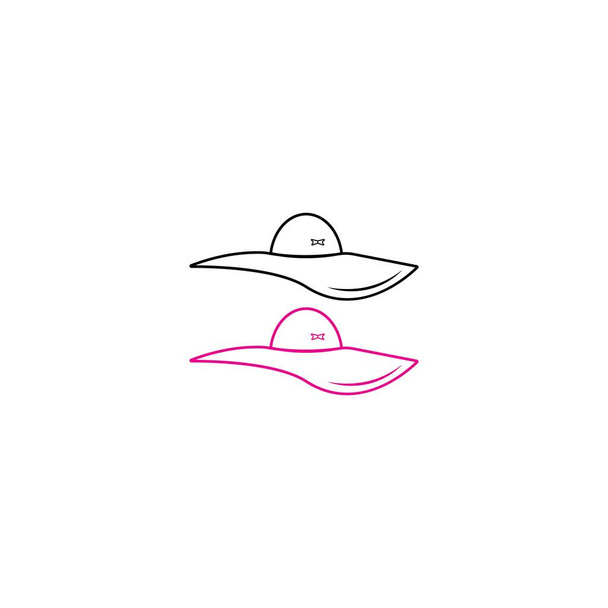 damas o icono de sombrero de mujer, icono de la web. Moda. Ilustración vectorial. Sombrero de playa de señora o mujer. Elementos de vacaciones en la playa - Vector, Imagen