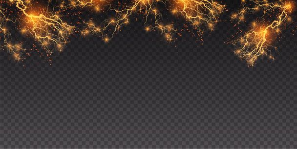 Lightning flash light thunder sparks on a transparent background.Fire and ice fractal lightning, plasma power backgroundvector illustration - Vector, Image