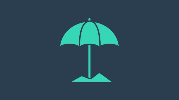 Turkusowy parasol ochronny Sun na ikonę plaży izolowany na niebieskim tle. Duży parasol do przestrzeni zewnętrznej. Parasol plażowy. 4K Animacja graficzna ruchu wideo - Materiał filmowy, wideo
