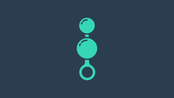 Turquoise Perles anales icône isolée sur fond bleu. Boules anales signe. Accessoire fétiche. Jouet sexuel pour hommes et femmes. Animation graphique de mouvement vidéo 4K - Séquence, vidéo