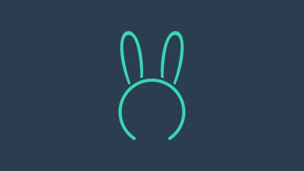 Turquoise Mask with long bunny ears icon isolated on blue background. Fetish accessory. Sex toy for adult. 4K Video motion graphic animation - Footage, Video