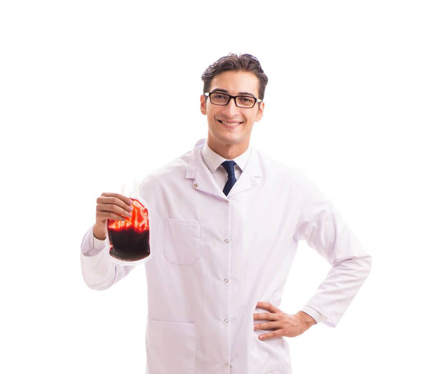 Γιατρός σε ιδέα αιμοδοσίας απομονώνονται σε λευκό - Φωτογραφία, εικόνα