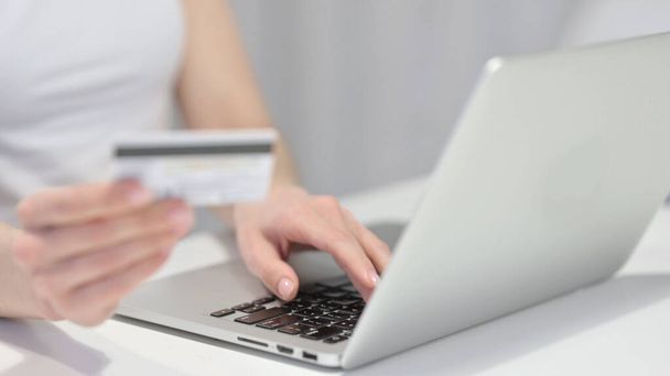 Close Up of Online Shopping on Laptop, Female hands - Photo, Image
