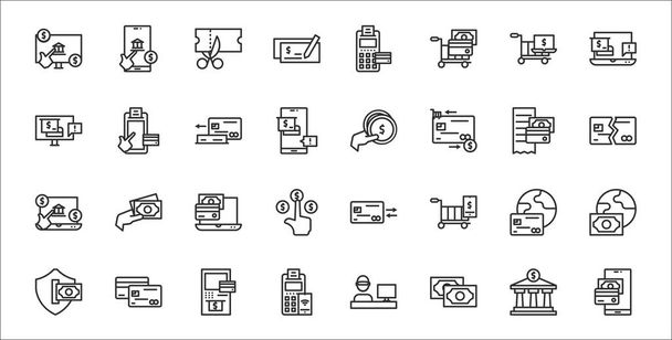 set of 32 payment and bank thin outline icons such as online payment, money, edc, secure payment, method, online card, coin, edc - Vector, Image