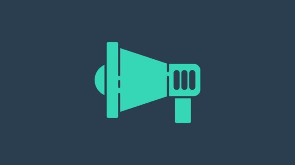 Turquoise Megaphone icon isolated on blue background. Speaker sign. 4K Video motion graphic animation - Footage, Video