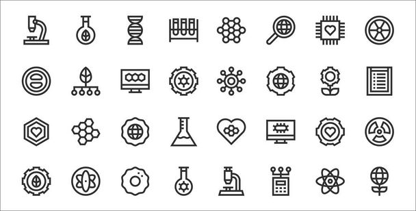 ensemble de 32 icônes de contour mince de bio-ingénierie telles que global, ingénierie, chimie, biotechnologie, biotechnologie, global, recherche, structure, biotechnologie - Vecteur, image