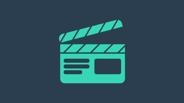 Turquoise Movie clapper icon isolated on blue background. Film clapper board. Clapperboard sign. Cinema production or media industry. 4K Video motion graphic animation - Footage, Video