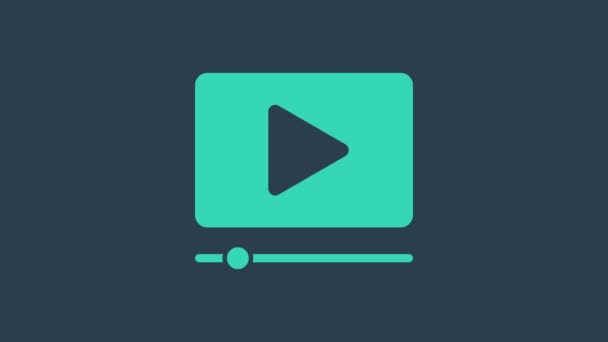 Türkis Online spielen Video-Symbol isoliert auf blauem Hintergrund. Filmstreifen mit Spielzeichen. 4K Video Motion Grafik Animation - Filmmaterial, Video