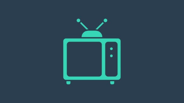Иконка телевизора "Ретро бирюза" выделена на синем фоне. Телевизионный знак. Видеографическая анимация 4K - Кадры, видео