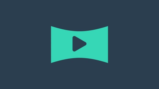 Turquesa Online reproducir icono de vídeo aislado sobre fondo azul. Película de tira con señal de juego. Animación gráfica de vídeo 4K - Metraje, vídeo