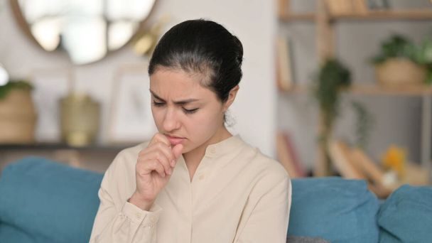 Portrait of Sick Indian Woman Coughing at Home - Foto, Imagem