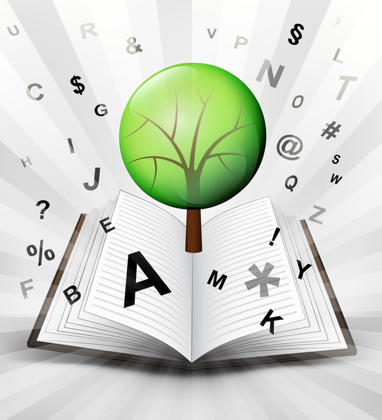 groene boom in geopende boek - Vector, afbeelding
