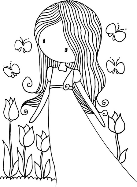 flower girl on white background, vector illustration  - Фото, изображение