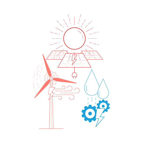 Renewable energy is unlimited and eco-friendly. Vector illustration outline flat design style. - Vector, Image