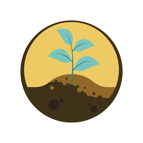 土の層を示すマウンドガーデンで成長している植物。土壌保全の概念。ベクトルイラストアウトラインフラットデザインスタイル. - ベクター画像