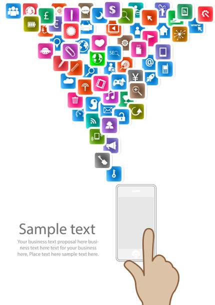 Template design Phone idea with social network icons background - Foto, Bild