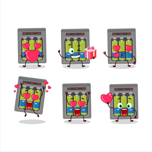 Electric battery charge cartoon character with love cute emoticon. Vector illustration - Vektor, obrázek