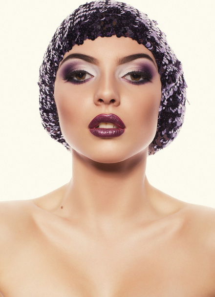 Portrait of beautiful model with purple make up - Фото, зображення