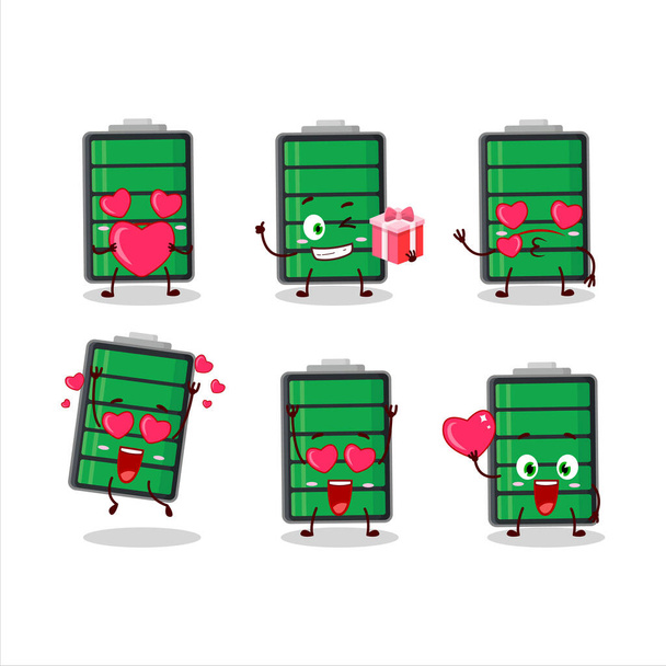 Fully charge battery cartoon character with love cute emoticon. Vector illustration - Vector, Image