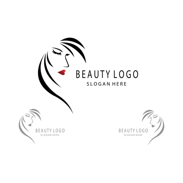 Belleza logo ilustración mujer cara diseño vector - Vector, Imagen