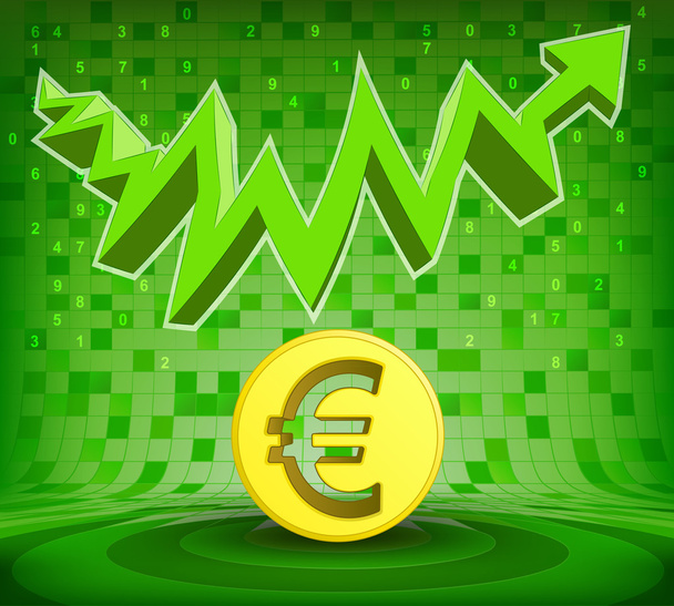 Moneda de oro euro bajo verde creciente zig zag flecha
 - Vector, Imagen