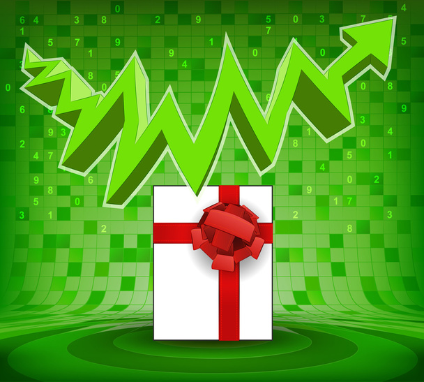Gift surprise under green rising zig zag arrow - Vector, Image