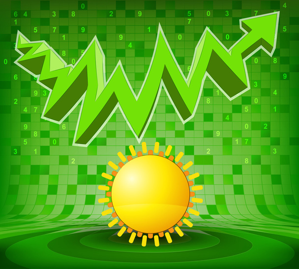 Літнє сонце під зеленою стрілою зигзагу
 - Вектор, зображення
