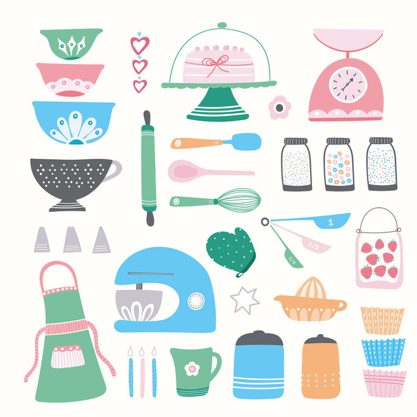 Baking kitchen icon illustration set. - Vector, Image