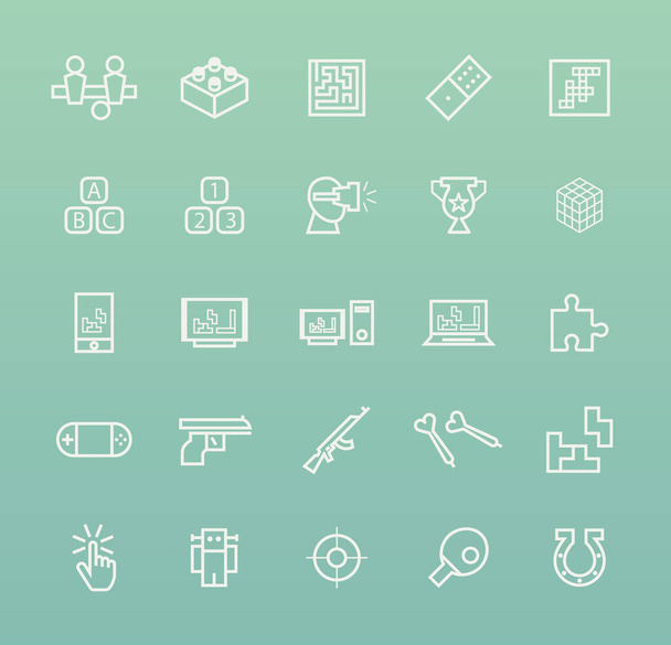 Set of Quality Universal Standard Minimal Simple White Thin Line Games Icons on Color Background  - Вектор, зображення