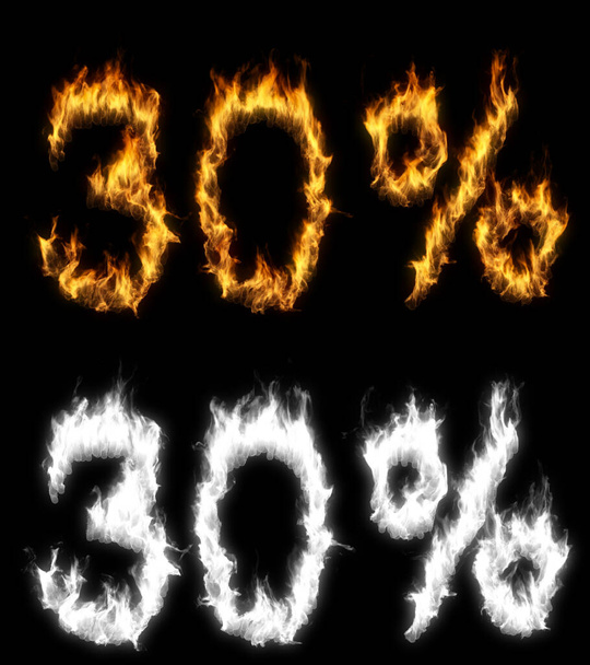 3D ilustrace čísla procenta text sleva prodej v plamenech s alfa vrstvou - Fotografie, Obrázek