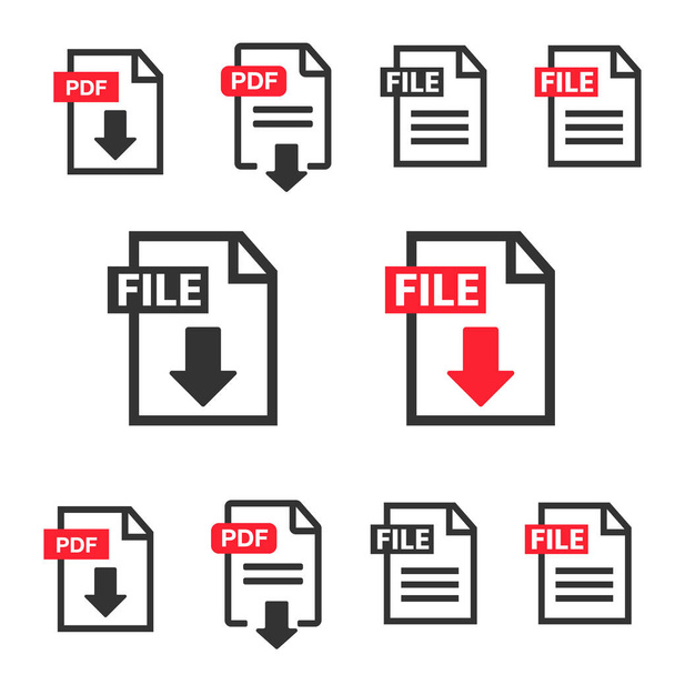 ファイルのダウンロードアイコン。ドキュメントアイコンセット。PDFファイルのダウンロードアイコン - ベクター画像