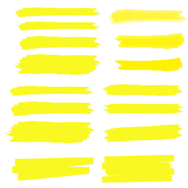 Gele markeerstift illustratie. Penseel de pen onderstreept. Gele aquarel met de hand getekend hoogtepunt - Vector, afbeelding
