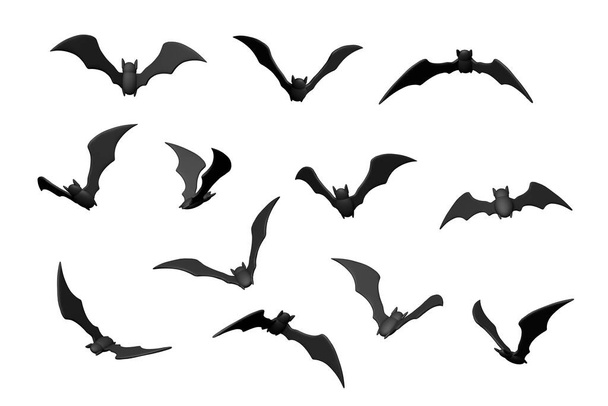 Morcego preto voador isolado em branco. Jogo de Halloween. Renderização 3d - Foto, Imagem