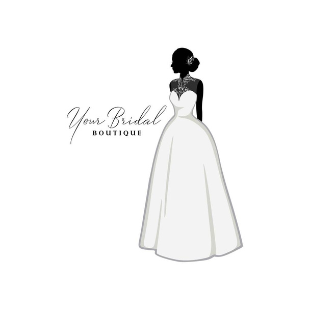 Düğün Danteli Elbise Butik Logosu, Nedime Elbisesi Logosu, Gelinlik Logosu Vector Tasarım Şablonu - Vektör, Görsel