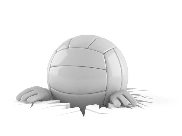 Volley χαρακτήρα μπάλα μέσα τρύπα απομονώνονται σε λευκό φόντο. 3D εικονογράφηση - Φωτογραφία, εικόνα
