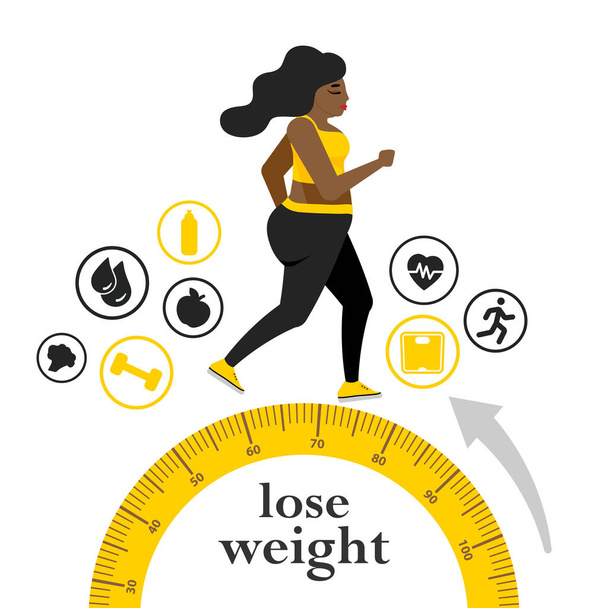 Fat woman. Overweight woman lead an unhealthy and sedentary lifestyle. Fast food. - Vector, Image