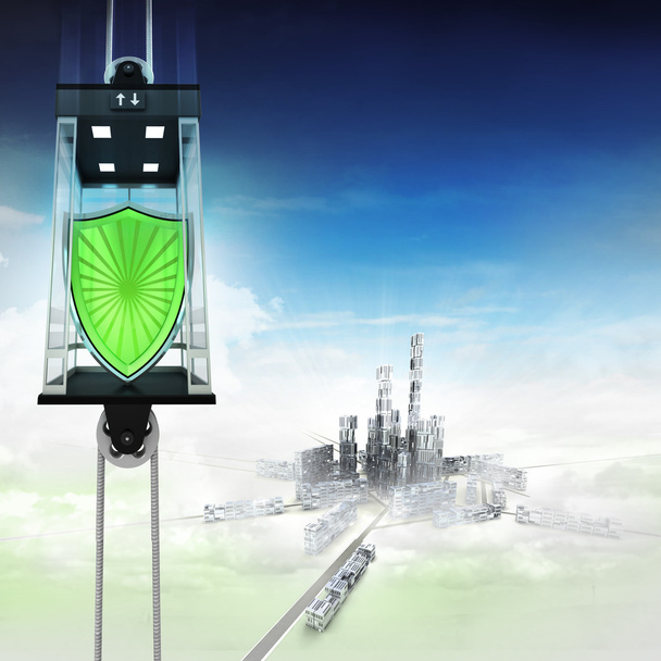 bouclier de sécurité dans le ciel espace ascenseur concept au-dessus de la ville
 - Photo, image
