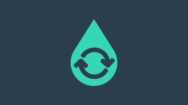 Turquoise Recycle propre icône aqua isolé sur fond bleu. Goutte d'eau avec recyclage des panneaux. Animation graphique de mouvement vidéo 4K - Séquence, vidéo