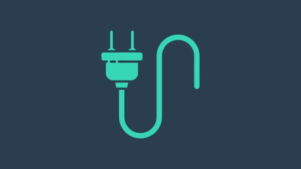 Tyrkysová elektrická zástrčka ikona izolované na modrém pozadí. Pojem připojení a odpojení elektrické energie. Grafická animace pohybu videa 4K - Záběry, video