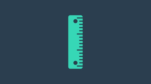 Значок бирюзовой линейки выделен на синем фоне. Символ прямолинейности. Видеографическая анимация 4K - Кадры, видео