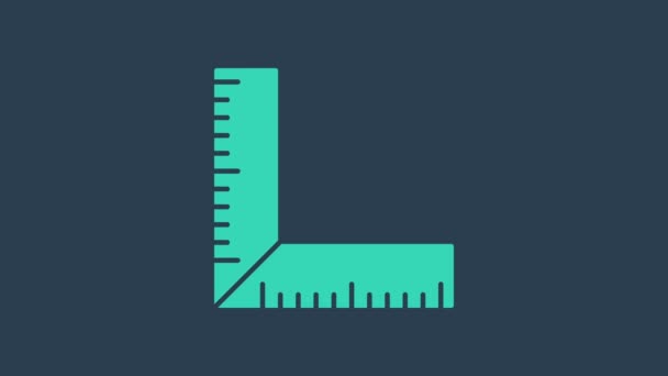 Icono de regla de la esquina turquesa aislado sobre fondo azul. Setsquare, regla de ángulo, carpintería, utensilio de medición, escala. Animación gráfica de vídeo 4K - Imágenes, Vídeo