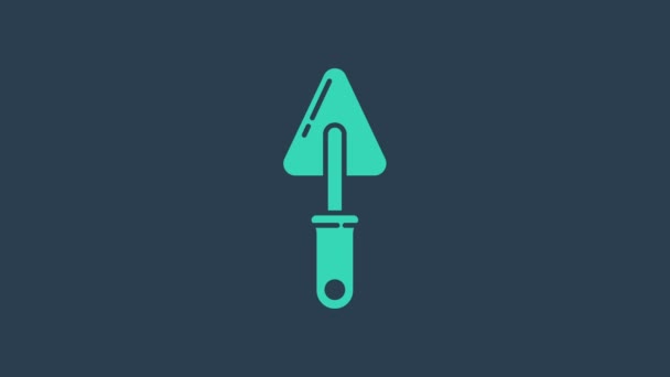 Turkusowa ikona Trowel izolowana na niebieskim tle. 4K Animacja graficzna ruchu wideo - Materiał filmowy, wideo