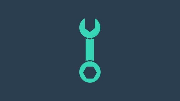 Tyrkysový klíč klíč ikona izolované na modrém pozadí. Grafická animace pohybu videa 4K - Záběry, video