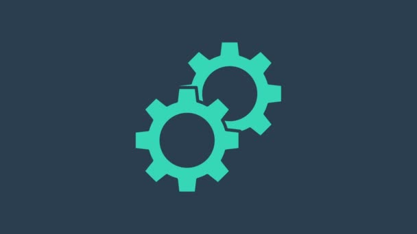 Icono de Turquoise Gear aislado sobre fondo azul. Señal de configuración del engranaje Cogwheel. Un símbolo de engranaje. Animación gráfica de vídeo 4K - Imágenes, Vídeo