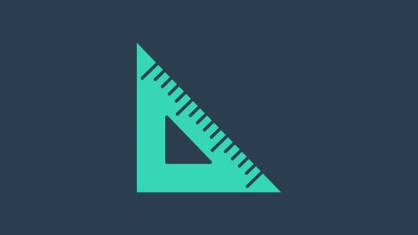 Icona del righello triangolare turchese isolata su sfondo blu. Simbolo dritto. Simbolo geometrico. Animazione grafica 4K Video motion - Filmati, video