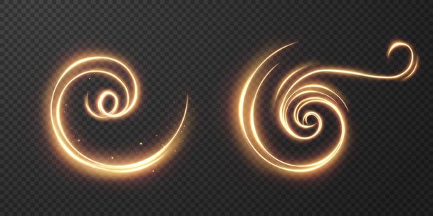 Light realistic curve. Magical sparkling golden glow effect. Abstract light line. Powerful energy flow of light energy. - Vector, Image